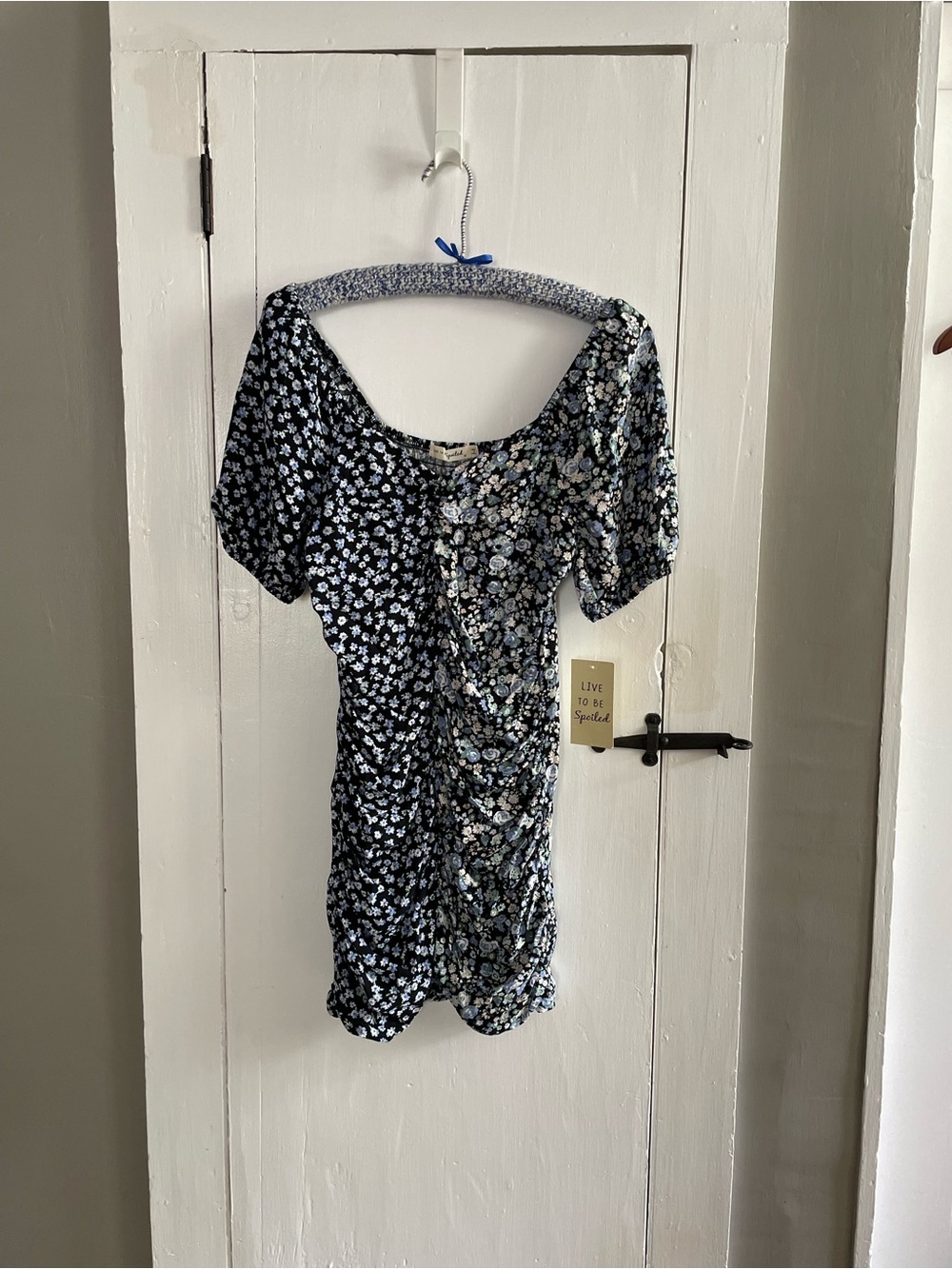 Patchwork Ditsy Floral Body-Con Ruched Mini Dress Size M NWT